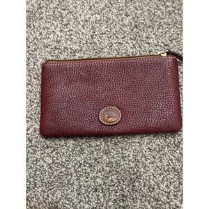 DOONEY & BOURKE BROWN PEBBLED LEATHER ZIP POUCH  / WALLET W/ I.D. WINDOW Maroon